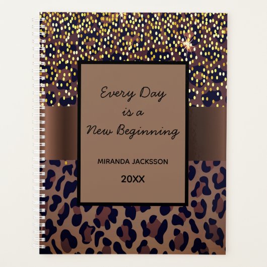 ヒョウ柄ブラウン黒やる気を起こさせる2023 プランナー手帳 (正面)
