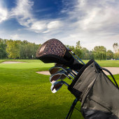 ヒョウ柄ブラウン黒青銅モノグラム名 ゴルフヘッドカバー