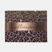 ヒョウ柄ブラウン黒青銅モノグラム名 ドアマット (正面)