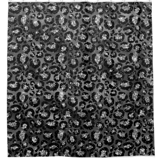 ヒョウ柄ブラックとシルバーグレー シャワーカーテン (正面)