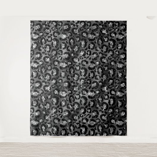 ヒョウ柄ブラックとシルバーグレー タペストリー (正面)
