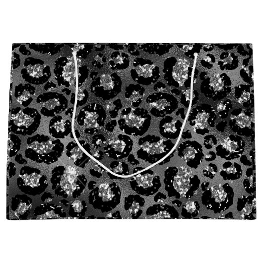 ヒョウ柄ブラックとシルバーグレー ラージペーパーバッグ (正面)