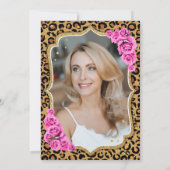 ヒョウ柄ブラックピンク写真50誕生日 招待状 (裏面)