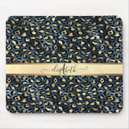 ヒョウ柄ブラックブロンズモノグラム マウスパッド