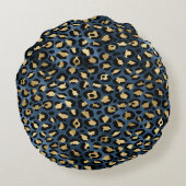 ヒョウ柄ブルー金ゴールドモノグラム ラウンドクッション (裏面)