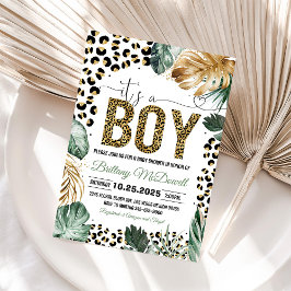 ヒョウ柄ベビーシャワー招待状 Wild One 招待状