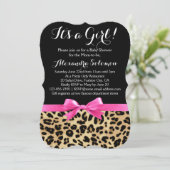 ヒョウ柄ホットピンクボウその女の子の赤ちゃんシャワー 招待状 (スタンド正面)
