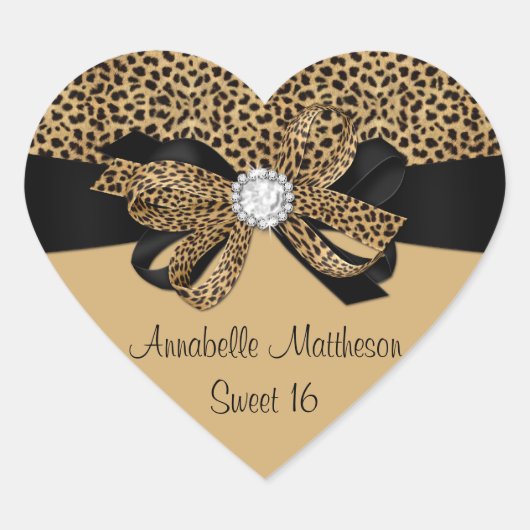 ヒョウ柄ホワイトジュエルダイヤモンド甘い16聞く ハートシール (正面)