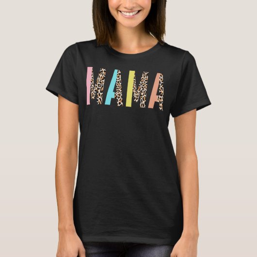 ヒョウ柄ママアニマルプリント母の日 Tシャツ (正面)