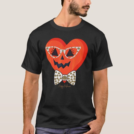 ヒョウ柄メガネのかわいいカボチャの顔の女の子 Tシャツ (正面)