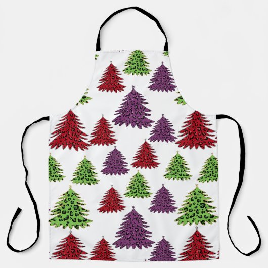 ヒョウ柄メリーカラフルクリスマスツリー エプロン (正面)