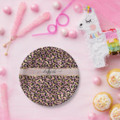 ヒョウ柄モノグラムバラ金ゴールドブラック ペーパープレート (パーティー)