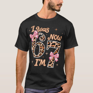 ヒョウ柄リボン 私は6歳 今は7歳 6 7 7歳 Tシャツ