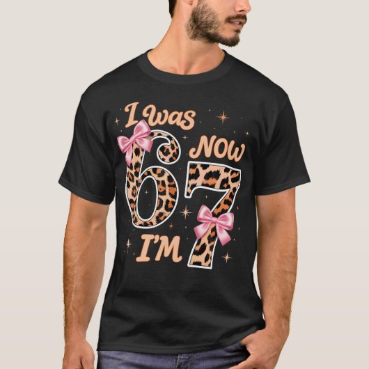 ヒョウ柄リボン 私は6歳 今は7歳 6 7 7歳 Tシャツ (正面)