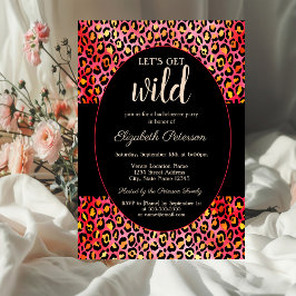 ヒョウ柄レッドバチェラー・パーティー Let's Get Wild 招待状