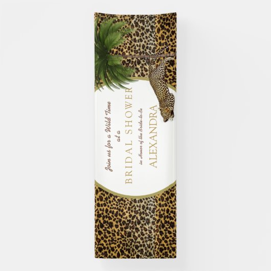 ヒョウ柄動物パターンエレガントパームパーティー 横断幕 (縦)