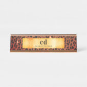 ヒョウ柄茶色の黒金ゴールドメタリックモノグラム デスクネームプレート (正面)