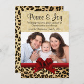 ヒョウ柄赤い弓のクリスマス写真挨拶 シーズンカード (正面/裏面)