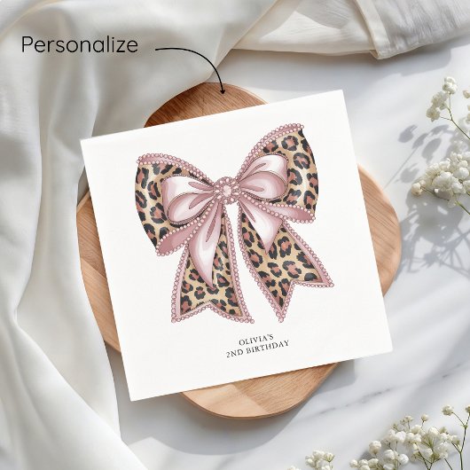 ヒョウ柄2野生の弓2番目の誕生日 スタンダードカクテルナプキン