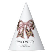 ヒョウ柄2野生の弓2番目の誕生日 パーティーハット (正面)