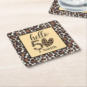 ヒョウ柄50誕生日 スクエアペーパーコースター (アングル)