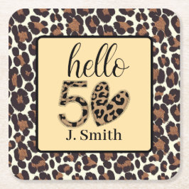 ヒョウ柄50誕生日 スクエアペーパーコースター