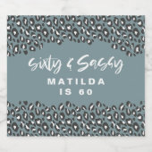 ヒョウ柄60歳の生誕青ガーリー スパークリングワインラベル (シングルラベル)