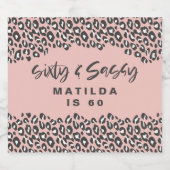 ヒョウ柄60歳の誕生日ピンクガーリー スパークリングワインラベル (シングルラベル)