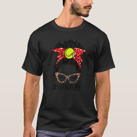 ヒョウ柄 お団子 テニス 乳母 ライフ ゲーム デー 母 Tシャツ (正面)