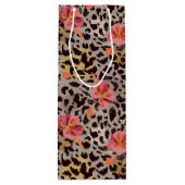 ヒョウ柄 アニマルパターン 熱帯のピンクの花 ワインギフトバッグ (裏面)