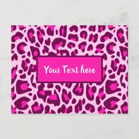 ヒョウ柄 アニマルプリント パターン ブライトピンク カラー ポストカード (正面)