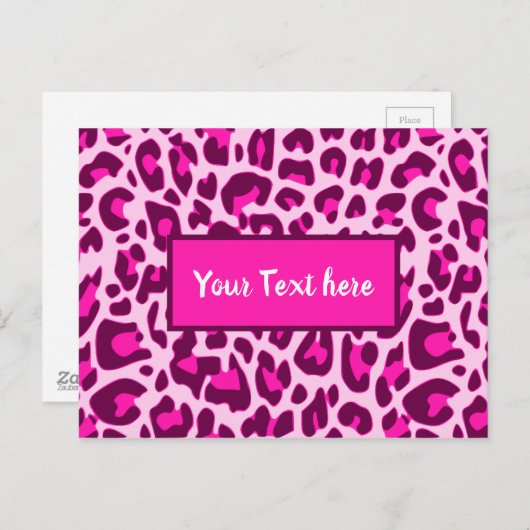 ヒョウ柄 アニマルプリント パターン ブライトピンク ポストカード (正面/裏面)
