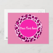 ヒョウ柄 アニマルプリント パターン 円形 ファッション ピンク ポストカード (正面/裏面)