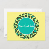 ヒョウ柄 アニマル プリント パターン サークル イエロー ティール ポストカード (正面/裏面)
