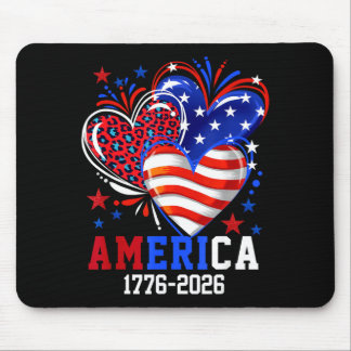 ヒョウ柄 アメリカ国旗 ハート 1776 2026 7月4日 独立記念日 250周年記念 マウスパッド