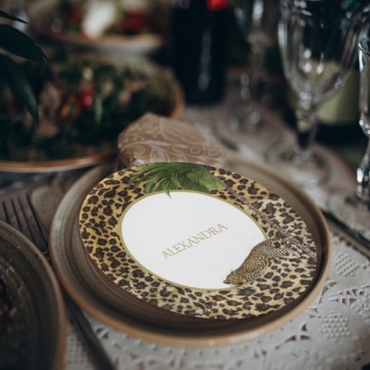 ヒョウ柄 エレガント パーム パーティー ペーパープレート