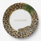 ヒョウ柄 エレガント パーム パーティー ペーパープレート (正面)