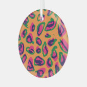 ヒョウ柄、カラフル動物柄。 ガラスオーナメント (正面左)