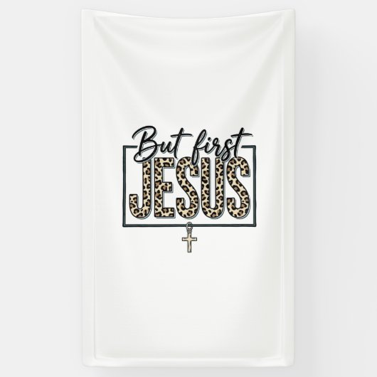 ヒョウ柄 キリスト教 ヴィンテージ風 彫刻デザイン Tシャツ 横断幕 (縦)