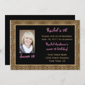 ヒョウ柄 スウィート16 バースデー 招待状 (正面/裏面)