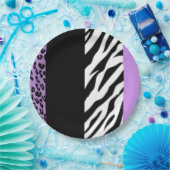 ヒョウ柄、ゼブラ柄、アニマルプリント、紫 ペーパープレート (パーティー)