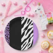 ヒョウ柄、ゼブラ柄、アニマルプリント、紫 ペーパープレート (パーティー)