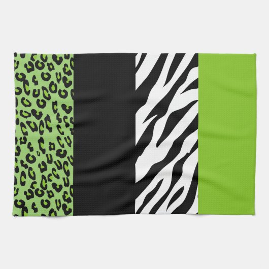 ヒョウ柄，ゼブラ柄，アニマルプリント，緑 キッチンタオル (横)