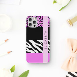 ヒョウ柄、ゼブラ柄、ピンク、名前 iPhone 12 PROケース