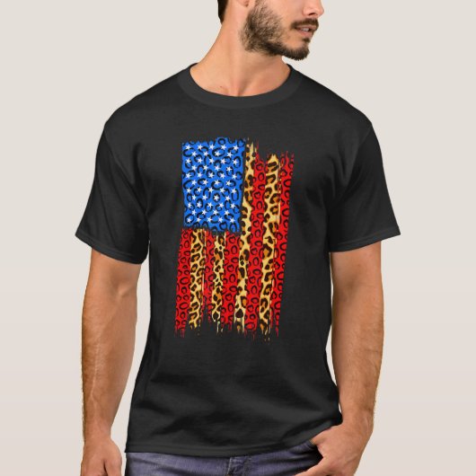 ヒョウ柄 チーター アメリカ国旗 7月4日 In Tシャツ (正面)