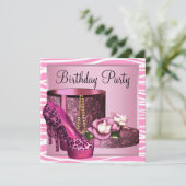 ヒョウ柄 ハイヒール 靴 ピンク ゼブラ 誕生日 パーティー 招待状 (スタンド正面)