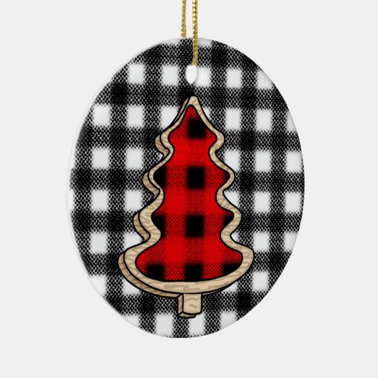 ヒョウ柄、バッファロープレイド、クリスマスツリー セラミックオーナメント (右)