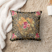 ヒョウ柄(バラと金ゴールドグリッター) クッション (ブランケット)