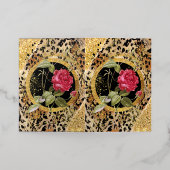 ヒョウ柄(バラと金ゴールドグリッター) 箔グリーティングカード (外側レイダウン)