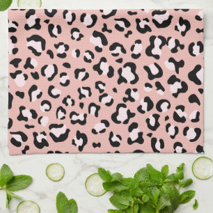 ヒョウ柄、ヒョウ柄の斑点、ピンクのヒョウ キッチンタオル